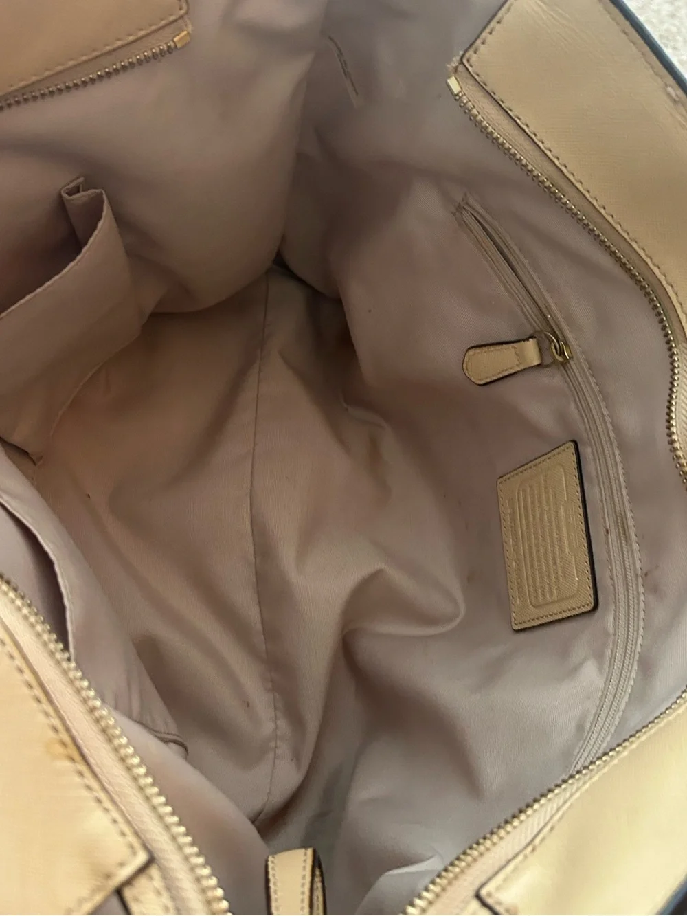 Coach Madison Beige Saffiano Leather Zip Top Tote Shoulder Bag Large
